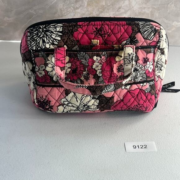 Vera Bradley Cosmetic Makeup Travel Bag Mocha Rouge Quilted Cotton Floral - Picture 4 of 16